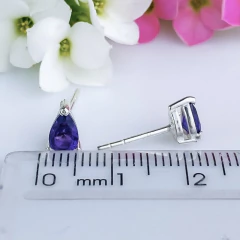 Imagem do Brincos de prata 925 com pedra natural ametista (B2385)