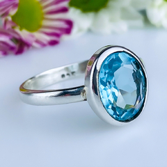 Anel de prata 925 com pedra natural topázio azul (A2461) - comprar online