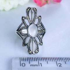 Anel de prata 925 madrepérola e marcassitas (A1754) - loja online