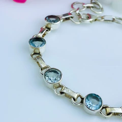 Pulseira de prata 925 com pedra natural topázio azul (PB464) - PRATAdaPEDRA