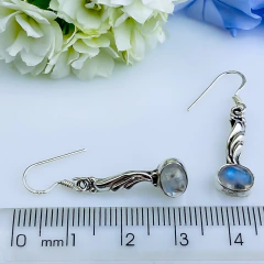 Brincos de prata 925 com pedra da lua natural (B2321) - PRATAdaPEDRA