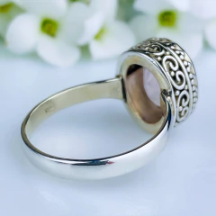 Anel de prata 925 com pedra natural quartzo rosa (A2939) - PRATAdaPEDRA