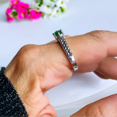 Anel de prata 925 com pedra natural ágata verde e marcassita (A2862) - comprar online