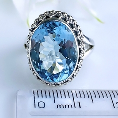 Anel de prata 925 com pedra natural topázio azul sky (A2423)