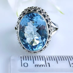 Anel de prata 925 com pedra natural topázio azul sky (A2423)