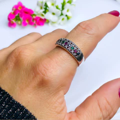 Anel de prata 925 com zircônias coloridas e marcassitas (A2851)