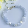 Pulseira ajustável prata 925 com pedras naturais calcita azul e estrelas em madrepérola (PB448)
