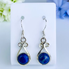 Brincos de prata 925 com pedra natural lápis-lazúli (B2329)