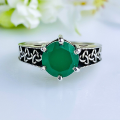 Anel de prata 925 com pedra natural ágata verde (A2412)