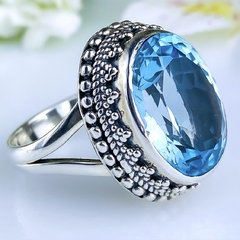 Anel de prata 925 com pedra natural topázio azul sky (A2423) na internet