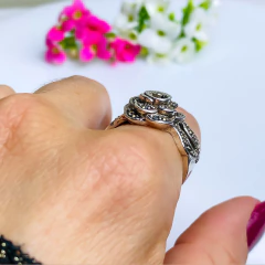 Anel rosa de prata 925 com marcassitas (A2853) - PRATAdaPEDRA