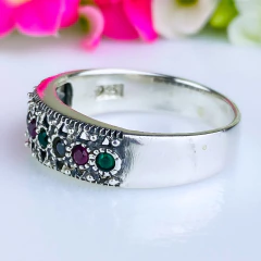 Anel de prata 925 com zircônias coloridas e marcassitas (A2851) - PRATAdaPEDRA