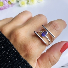 Anel de prata 925 com pedra natural ametista (A2359) - PRATAdaPEDRA