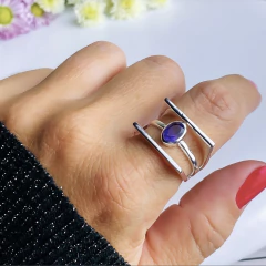 Anel de prata 925 com pedra natural ametista (A2359) - PRATAdaPEDRA