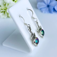 Brincos de prata 925 com pedra natural topázio místico (B2327) na internet