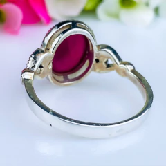 Anel de prata 925 com pedra natural ágata vermelha e marcassita (A2848) - PRATAdaPEDRA