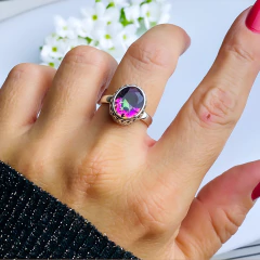 Anel de prata 925 com pedra natural topázio místico (A2941)