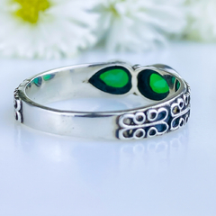 Anel de prata 925 com pedra natural ágata verde (A2596) - PRATAdaPEDRA