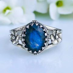 Anel de prata 925 com pedra natural labradorita (A2900)