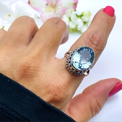 Anel de prata 925 com pedra natural topázio azul sky (A2423) na internet