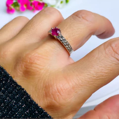 Anel de prata 925 com pedra natural ágata vermelha e marcassita (A2861) - comprar online