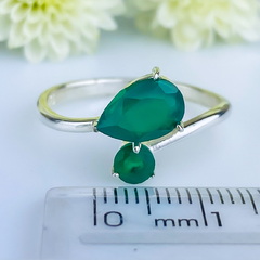 Anel de prata 925 com pedra natural ágata verde (A2349) - loja online