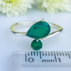 Anel de prata 925 com pedra natural ágata verde (A2349) - loja online