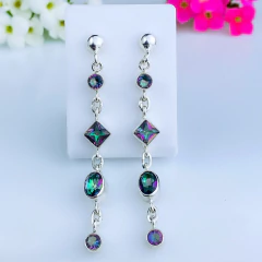 Brincos de prata 925 com pedra natural topázio místico (B2411)