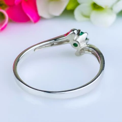 Anel de prata 925 com pedra natural ágata verde e marcassita (A2857) - PRATAdaPEDRA