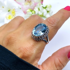 Anel de prata 925 com pedra natural topázio azul sky (A2423) - PRATAdaPEDRA