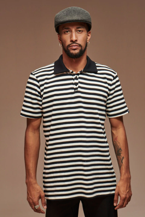 Camisa Polo Stripped Nephew Preta