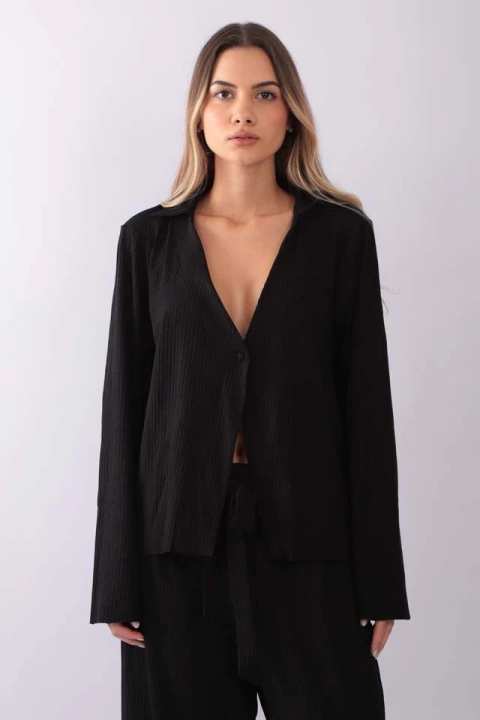 Kit Conjunto Anticool Canelado Preto