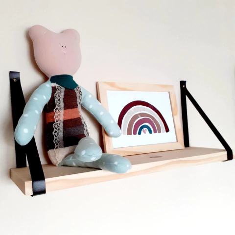 Prateleira pinus com alças de couro sintético - comprar online