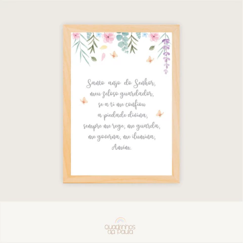 Quadro Infantil Oraçao Anjo da Guarda Floral - comprar online
