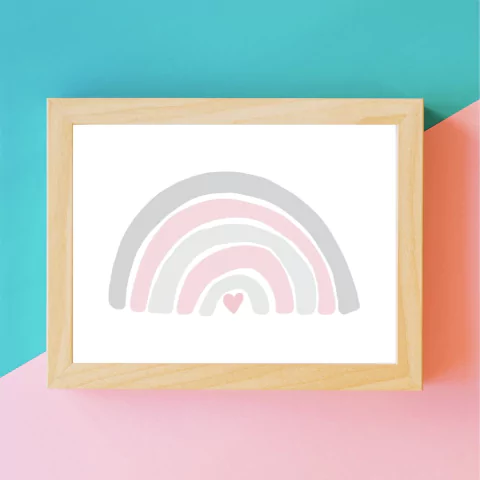 Quadro Infantil Arco-íris Cinza e Rosa