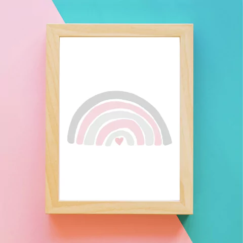 Quadro Infantil Arco-íris Cinza & Rosa