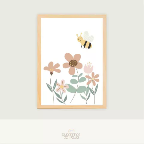 Quadro Infantil Abelha Jardim
