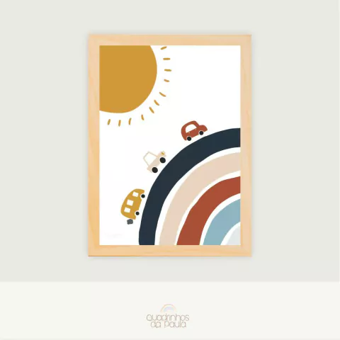 Quadro Carrinhos Sol Nascente Na Estrada