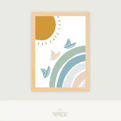 Quadro Infantil Sol Nascente Barquinhos - comprar online