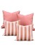 Conjunto de almofadas impermeáveis outdoor em listras cobre e rosa.