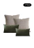 Kit de almofadas em tons de cinza e verde oliva, composto por 4 peças, ideal para decoração de ambientes.