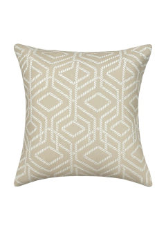 Almofada quadrada bege impermeável com padrão texturizado geométrico branco