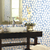 Lavabo decorado por Papel de Parede Geométrico Branco e Azul e Prata (Brilho) - Bistrô - Importado Lavável | 8551 (Americana) - Ciça Braga