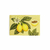 Cartão ilustrado com maracujás amarelos, folhas verdes e uma flor, sobre fundo amarelo.