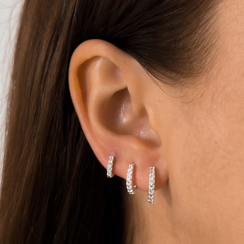 Brinco trio argola cravejada