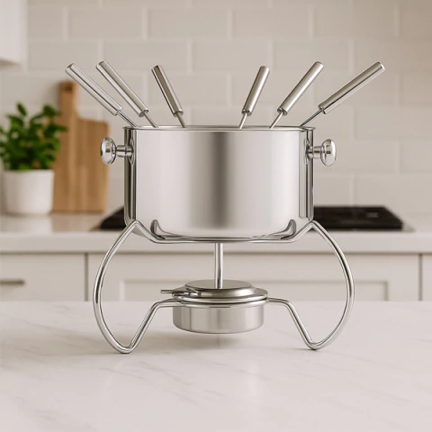 FONDUE RECTO CON ASAS DE ACERO INOXIDABLE