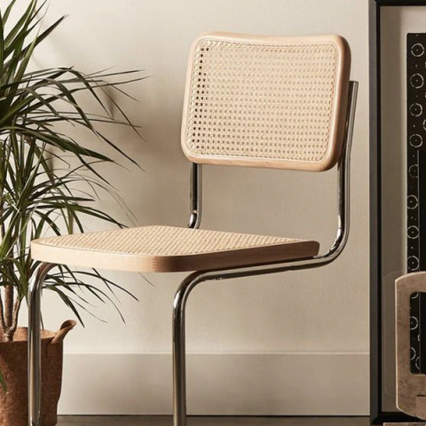 Silla Francesca Madera + Ratan Natural Estructura Cromado