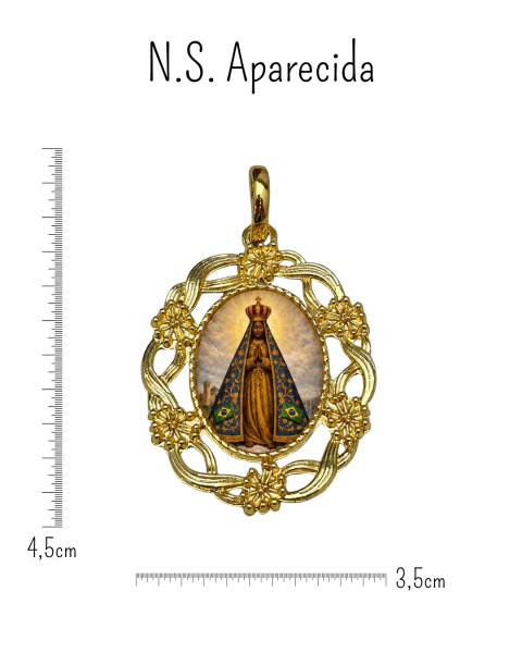 Colar Artesanal Cristais Café com Medalha Vintage Religiosa - comprar online