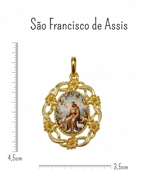 Imagem do Colar Religioso Courinho Rosé Medalha Vintage Dourada