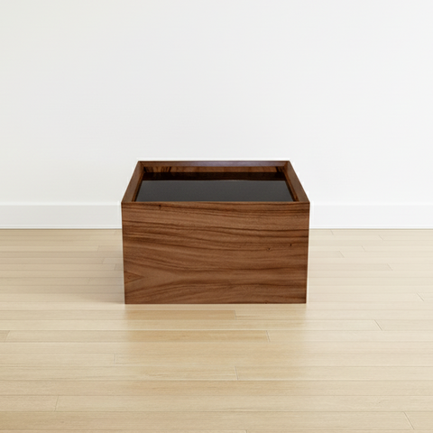 Mesa lateral Catalán parota/ cristal negro